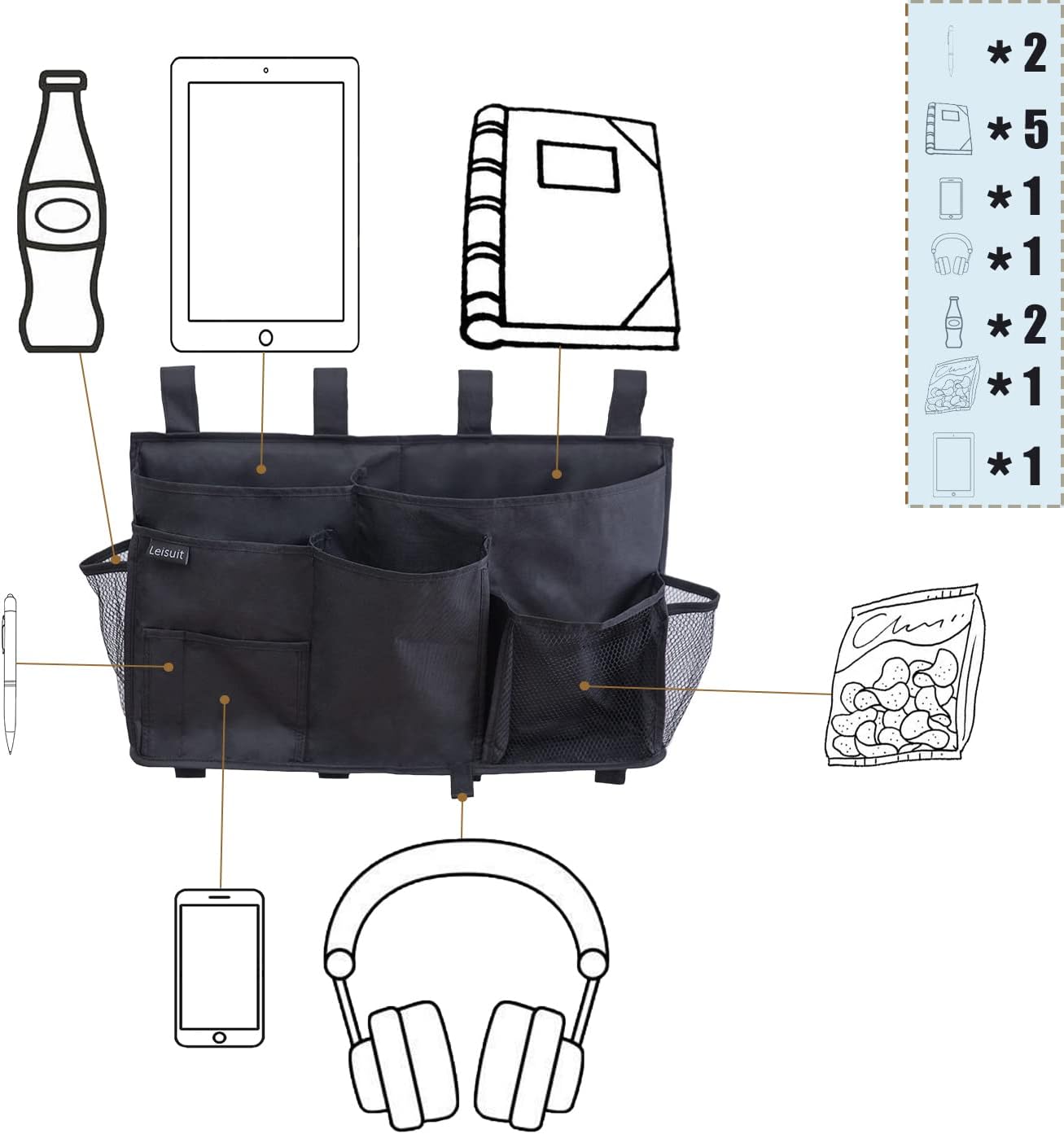LEISUIT Hanging Storage Bag Bedside Organizer 9 Pockets Black (XL)