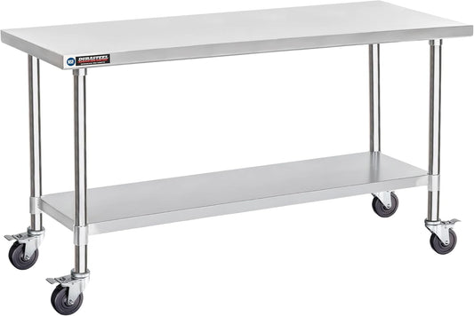 DuraSteel 30x72 NSF Stainless Steel Cart - Heavy Duty Food Prep Table with Undershelf - Rolling Kitchen Island on Wheels for Commercial Restaurant Kitchen, Garage, Outdoor Cooking, BBQ Grill, Counter