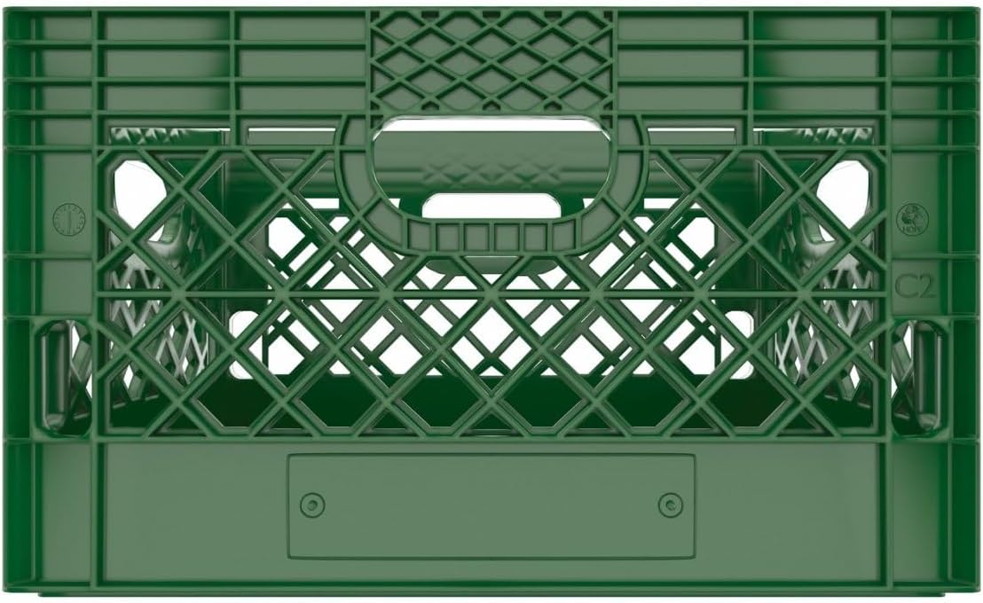 Heavy Duty Plastic Storage Milk Crates, Stackable Utility Organizer Bins, 19x11x13 Inches, 6 Pack, Made in USA, 24 Qt/6 Gallon Capacity (Green)