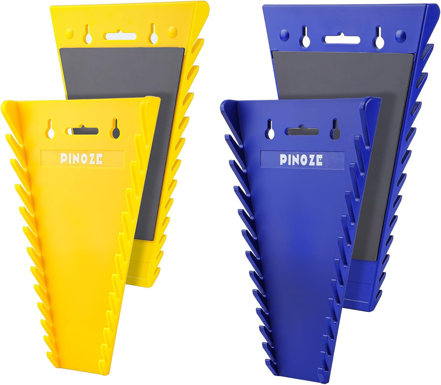 4-Pack Magnetic Wrench Organizer, 48-Slot Wrench Rack Tool Trays, Durable ABS Wrench Holder for Tool Box Drawer Chest, SAE (1/4" to 1-1/16") & Metric (6 to 24mm), Yellow/Blue
