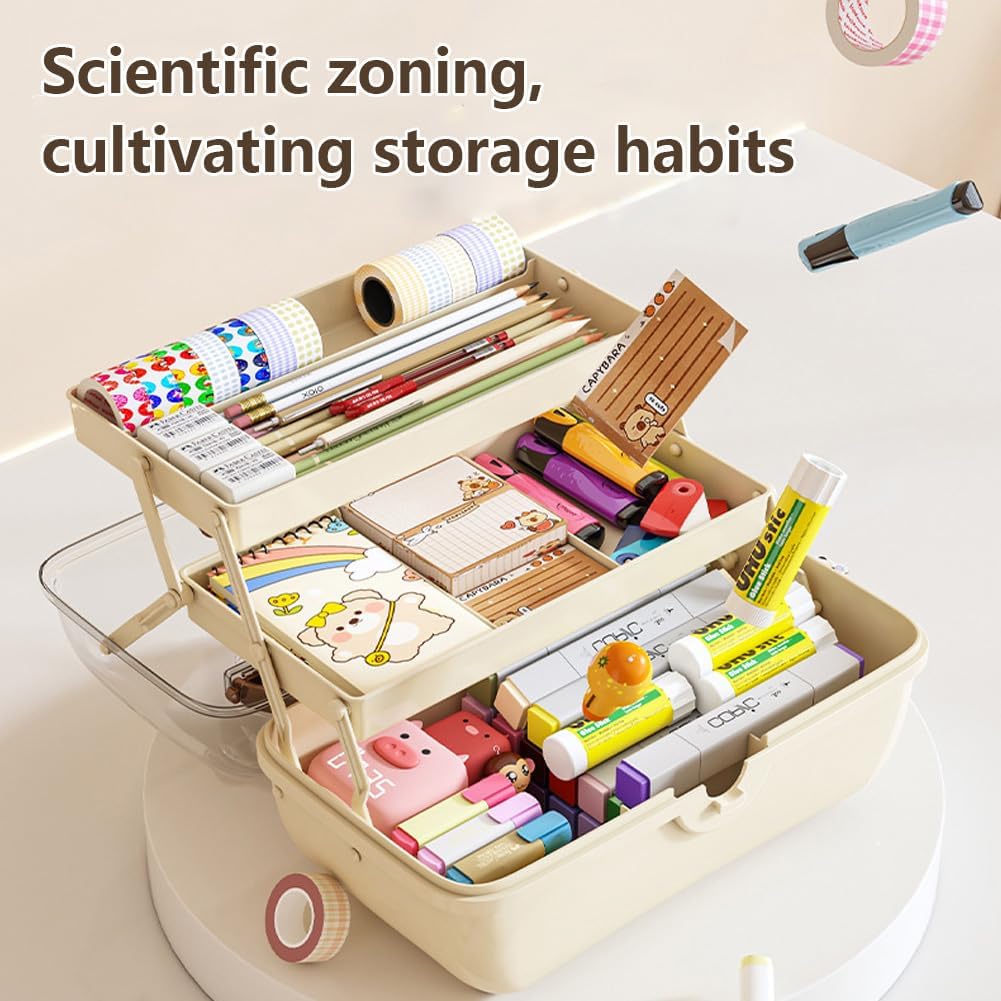 Cute Hair Accessories Organizer 3-Layers Kids Jewelry Storage Box Plastic Hair Accessories holder for Girls (Brown-Bear)