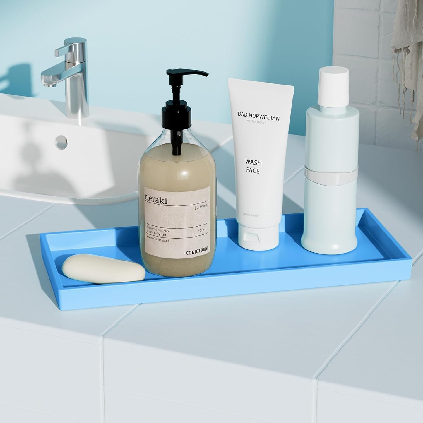 Vanity and Bathroom Tray, 11.8" ABS Countertop Organizer,Waterproof Vanity Tray for Toilet Tank,Perfume,Soap,Keys,Bathroom Accessories,Kitchen and Bath Trays,Non Slip Small Trays,Blue,2 Pack
