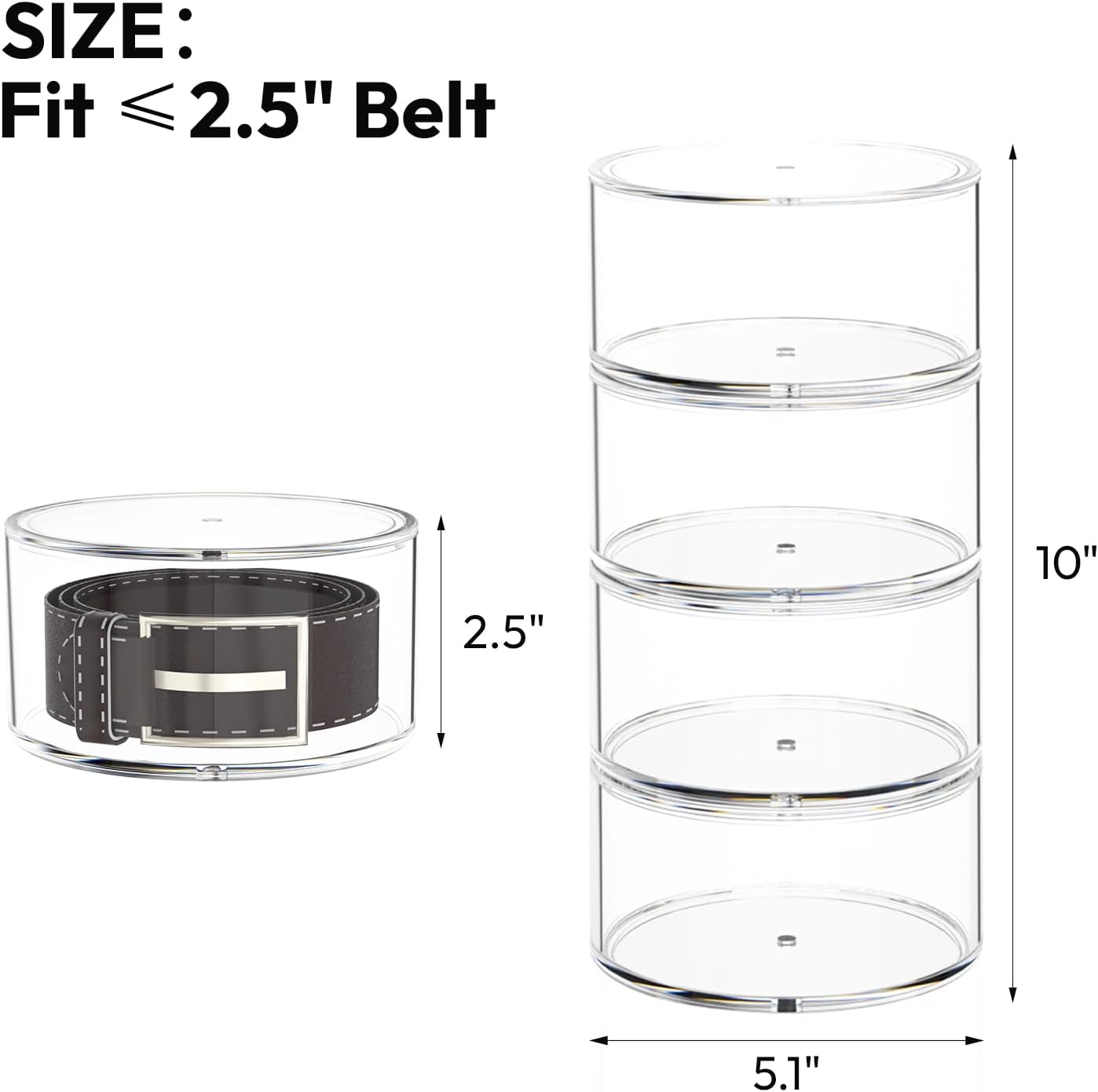 Belt Organizer for Closet Storage: Clear Acrylic 4-Layer Stackable Belt Box, Space-Saving Neat Case Holder