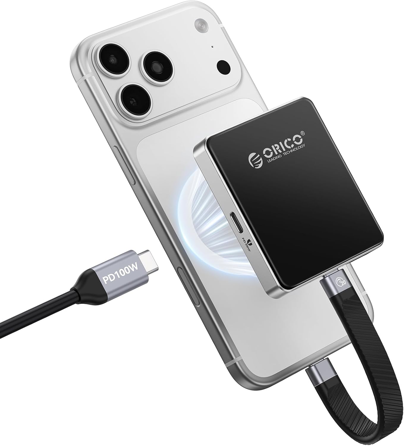 ORICO 10Gbps Magnetic M.2 NVMe SSD Enclosure with PD100W Charging Port 4K ProRes Recording Max 2TB for iPhone 17/16/15 Pro/Pro Max/Plus Support SSD Size 2230/2242 B+M M-Key Diskless AP42P (Black)