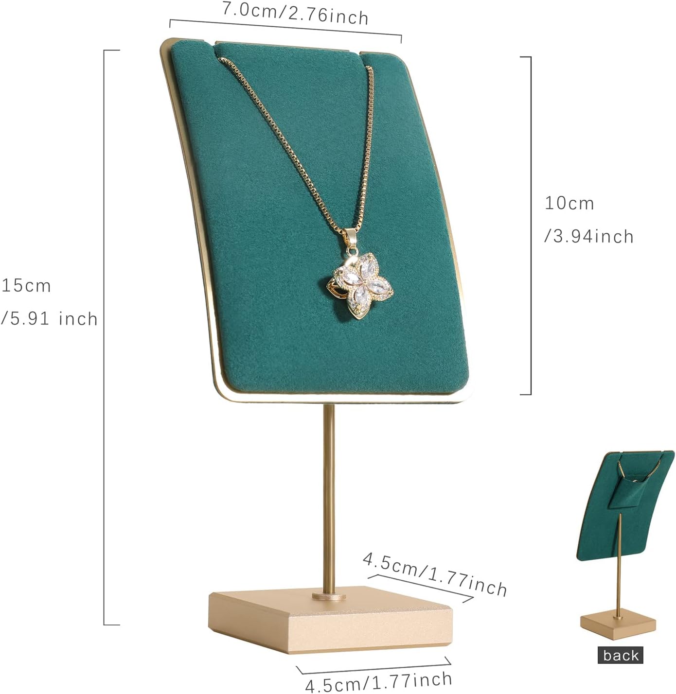 GemeShou Green necklace holder small jewelry stand, Velvet necklace display stand for selling, metal jewelry organizer necklace hanger【Green】