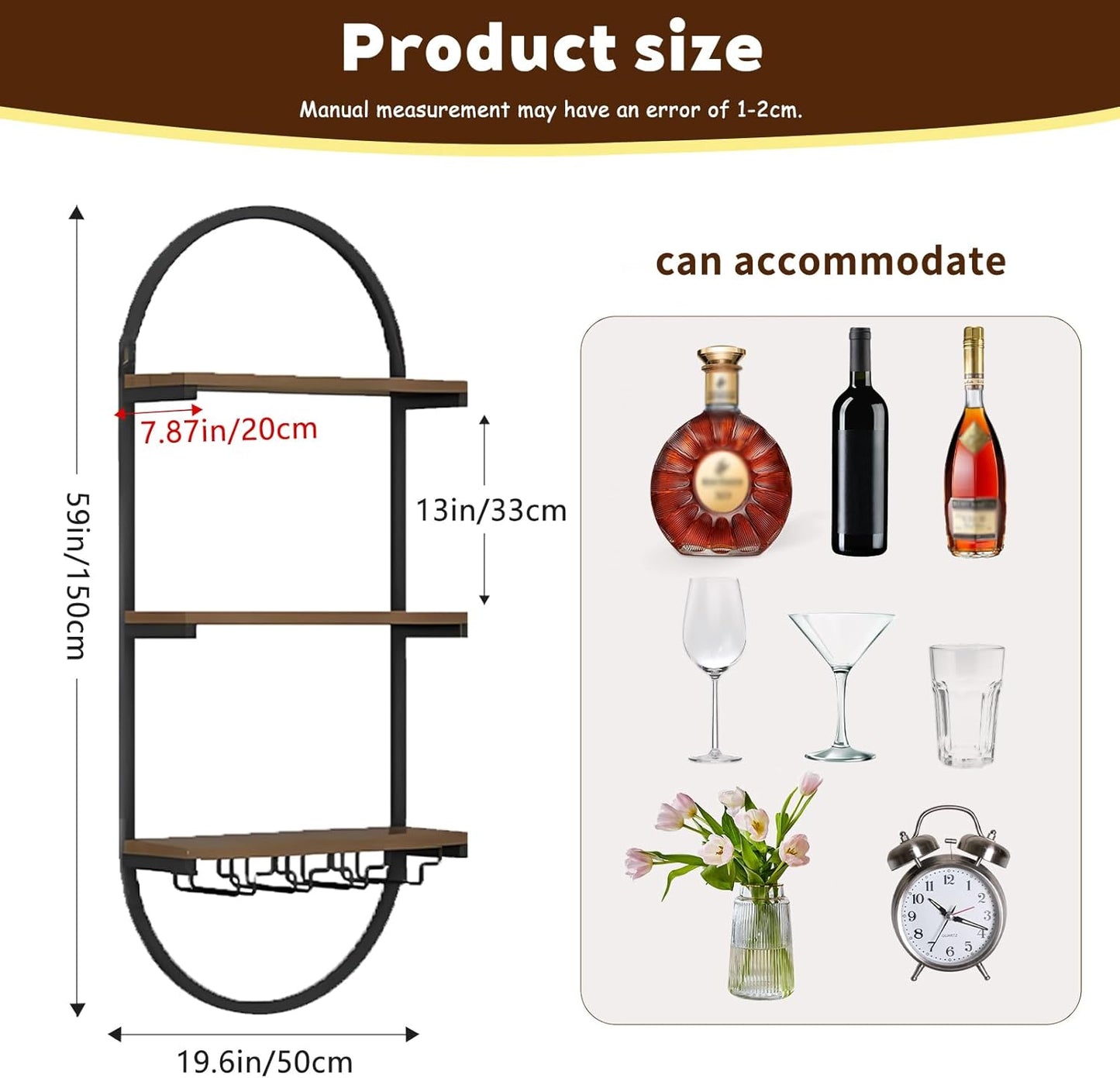 Wall Mount Wine Rack, 3-Tier Metal Oval Design Wine Rack Wall Mounted, Wine Bottle Holder for Home Bar, Wine Kitchen Storage Liquor, Champagne(Black, 6PCS)