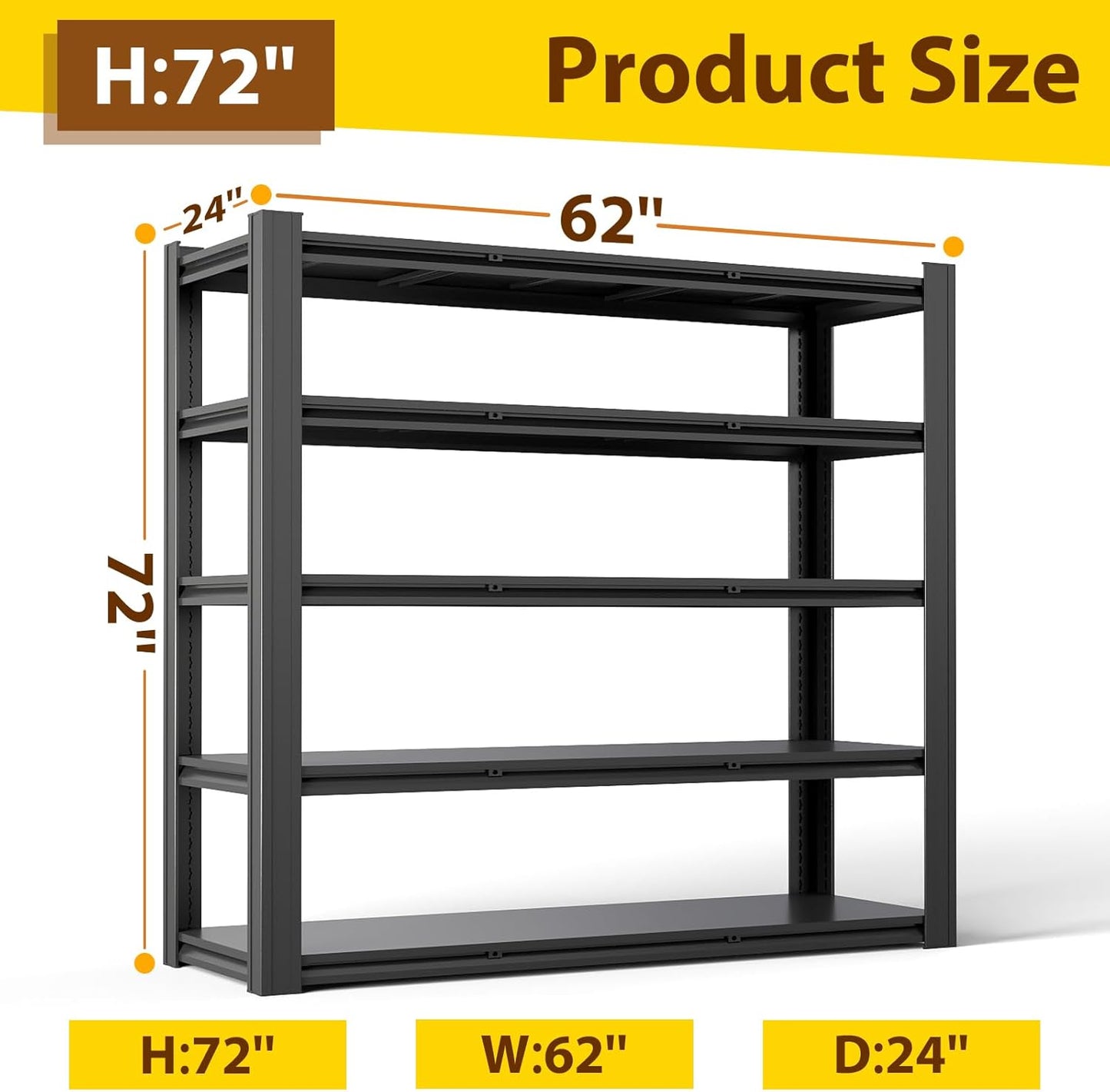Metal Storage Shelves Unit,5-Tier Adjustable Heavy Duty Garage Shelving,3500LBS Garage Storage Industrial Shelves,Storage Racks,Steel Shelf Suitable for Shop,Warehouse,Basement