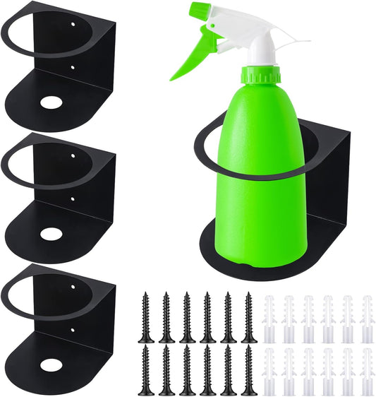 Gerrii 4 Pcs Spray Bottle Holder Wall Mount Bottle Organizer Spray Can Holder Organizer for Garage and Workspace Stainless Steel Easy Install Craft Workspace Paint Rack with Hardware (Black)