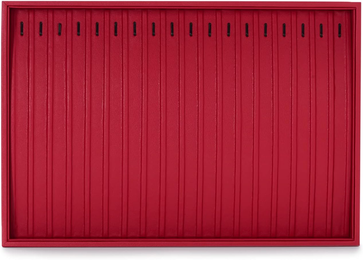 Oirlv Gorgeous Red Leather Jewelry Tray Necklace Bracelet Long Chain Storage Stackable Necklace Trays Jewelry Drawer Organizer