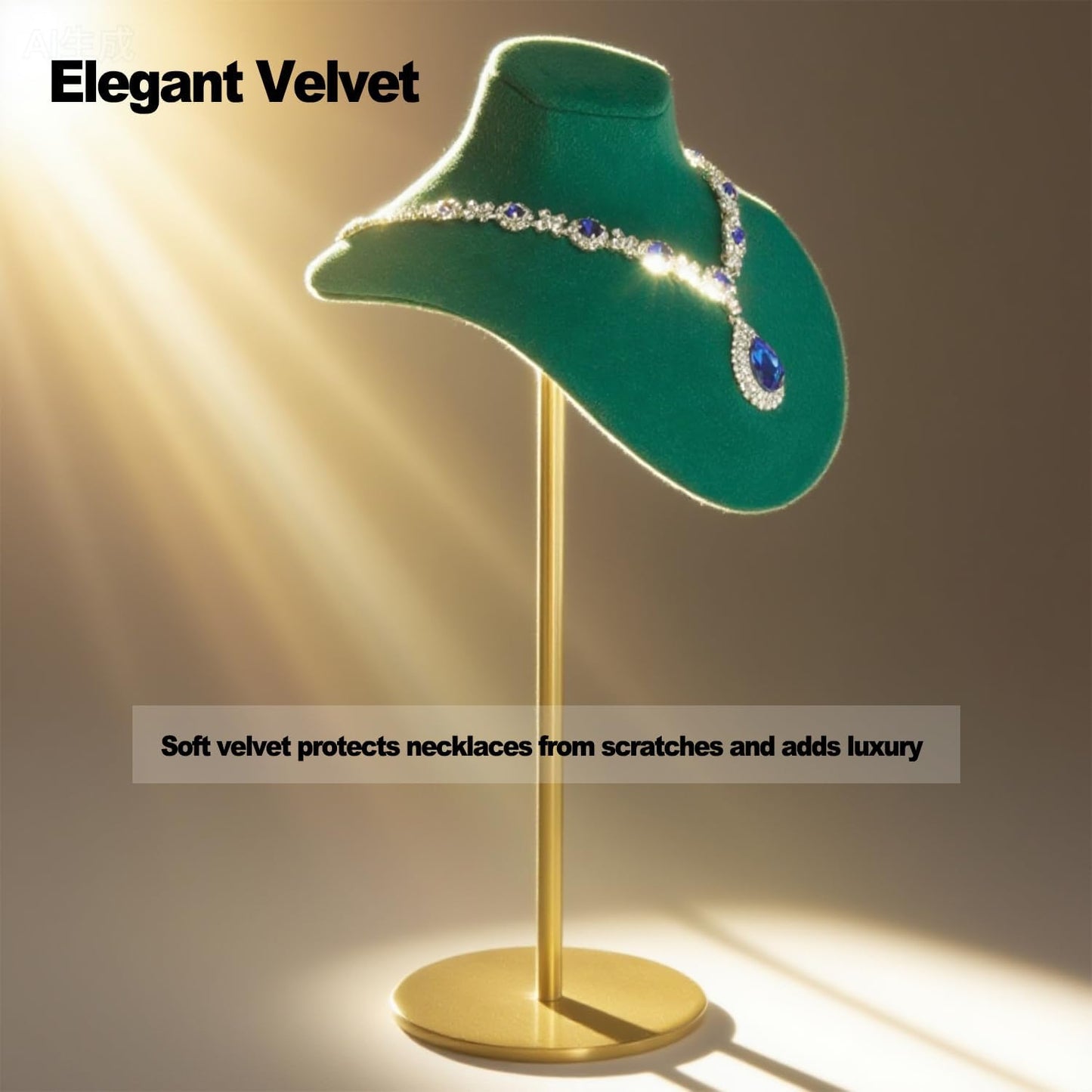 Necklace Display Stand For Selling Velvet Chain Jewelry Bust Holder Organizer With Stainless Steel Stand Jewelry Display