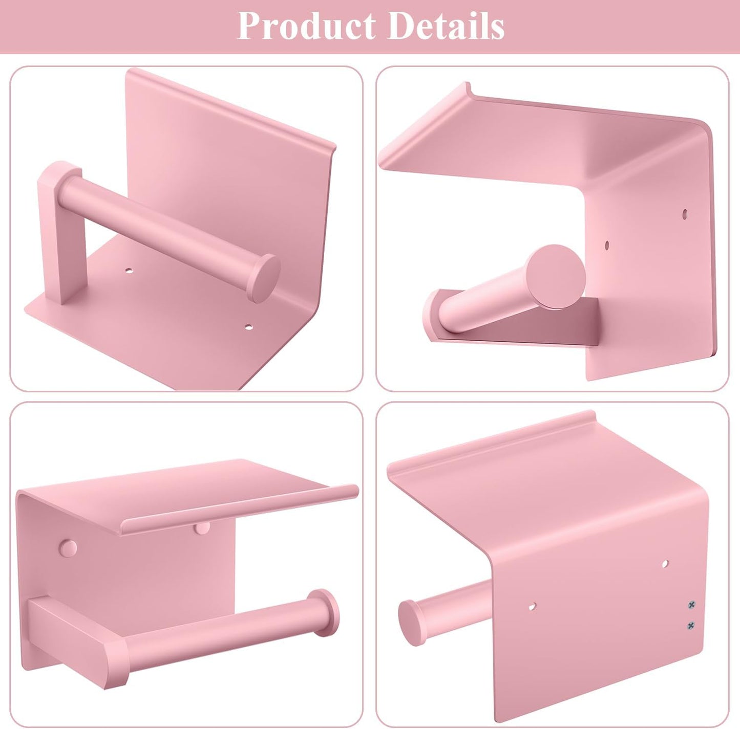 Tindbea Toilet Paper Holder with Phone Shelf, Adhesive or Screw Wall Mount Toilet Tissue Roll Holder, Rustproof & Multifunctional Stainless Steel Bathroom Storage Dispenser (Blush Pink)