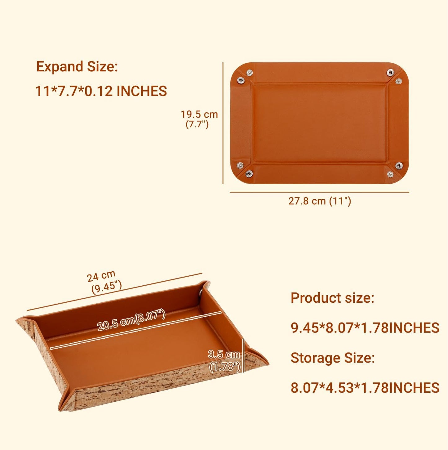 EZDeco PU Leather Valet Tray Premium Nightstand Organizer Caddy Holder for Men and Women Jewelry Keys Rings Glasses Coins Desk Storage Brown
