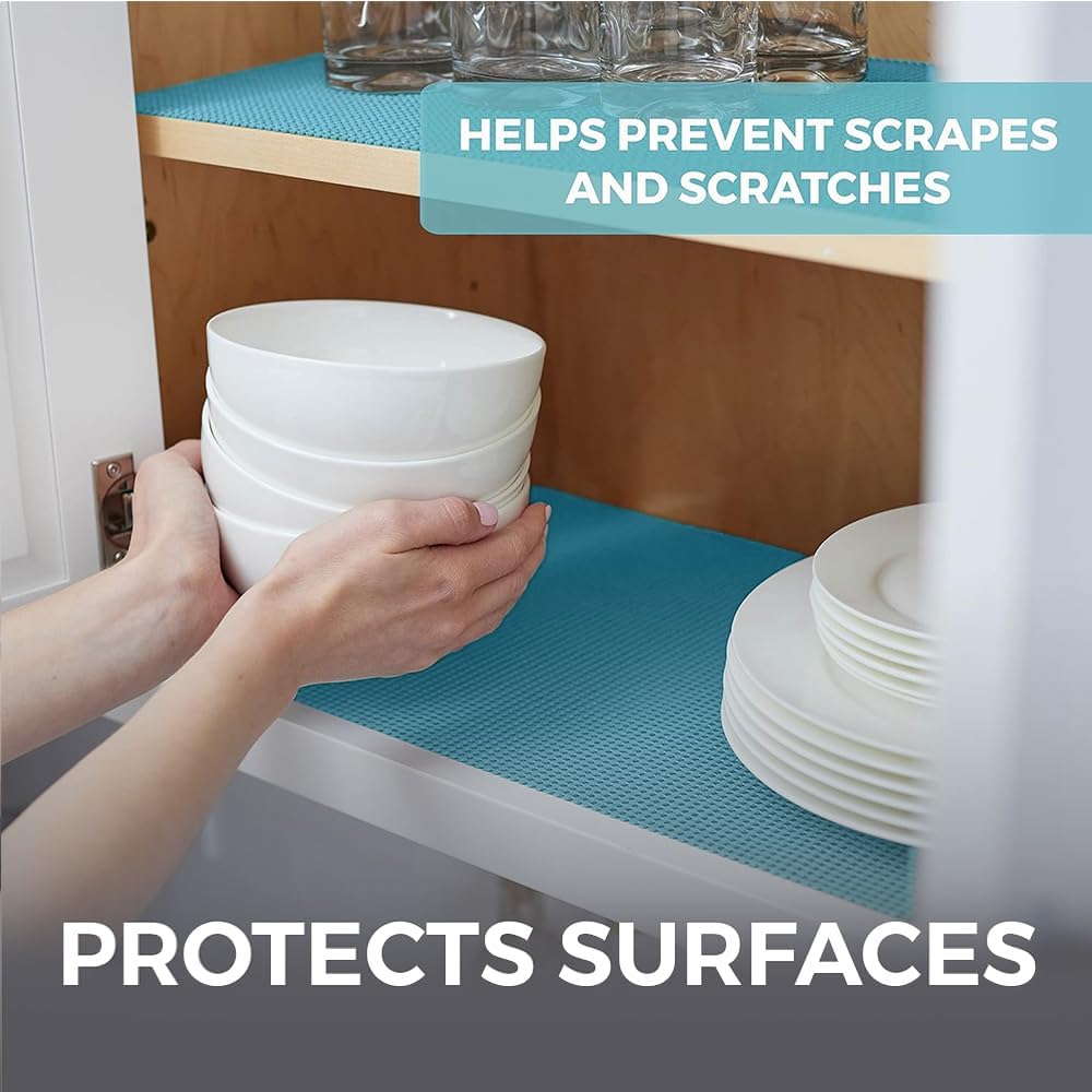 HOME GENIE Shelf Drawer and Cabinet Liner, Durable with Strong Grip, 12 in x 20 FT, Non Adhesive Liners Protect Kitchen Cabinets and Cupboard, Pantry, Bathroom Drawers and Shelves, Desks, Teal
