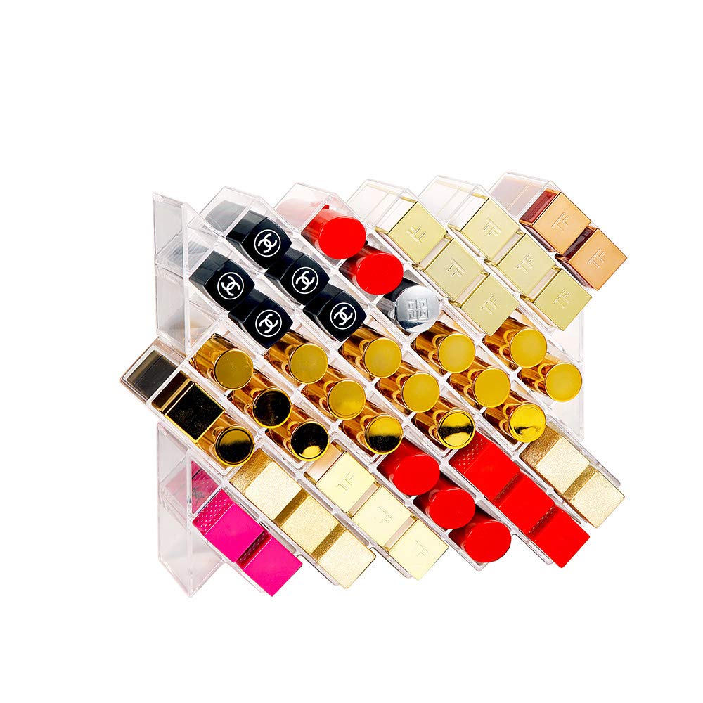Lipstick Holder Organizer 48 Spaces Acrylic Stackable Fish Shape Lipstick Tower, Lip Gloss Storage Stand, Perfect for Lipgloss Organizers Makeup Vanity Display, Clear (3 Pack)