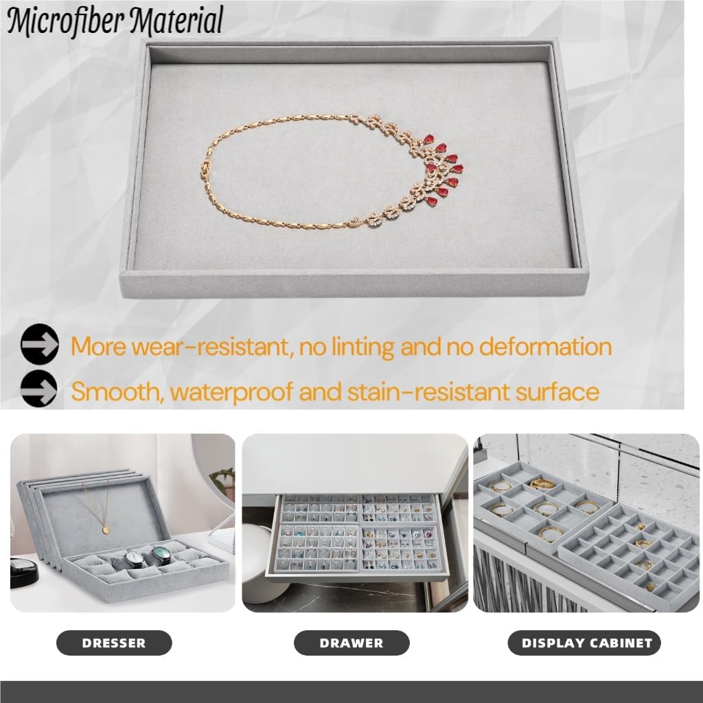 24 Grids Jewelry Tray Earring Organizer Tray Ring Earrings Holder Jewelry Drawer Organizer Storage Display Holder (Grey)
