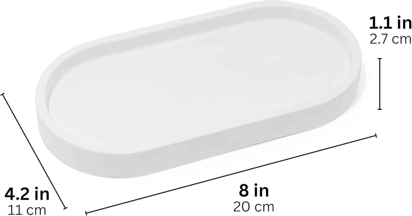 Matte White Round Soap Dispenser Tray, 8” Soap and Lotion Bottle Tray Organizer Plate for Bathrooms, Kitchens, Countertops - Holds 2 Soap Dispensers