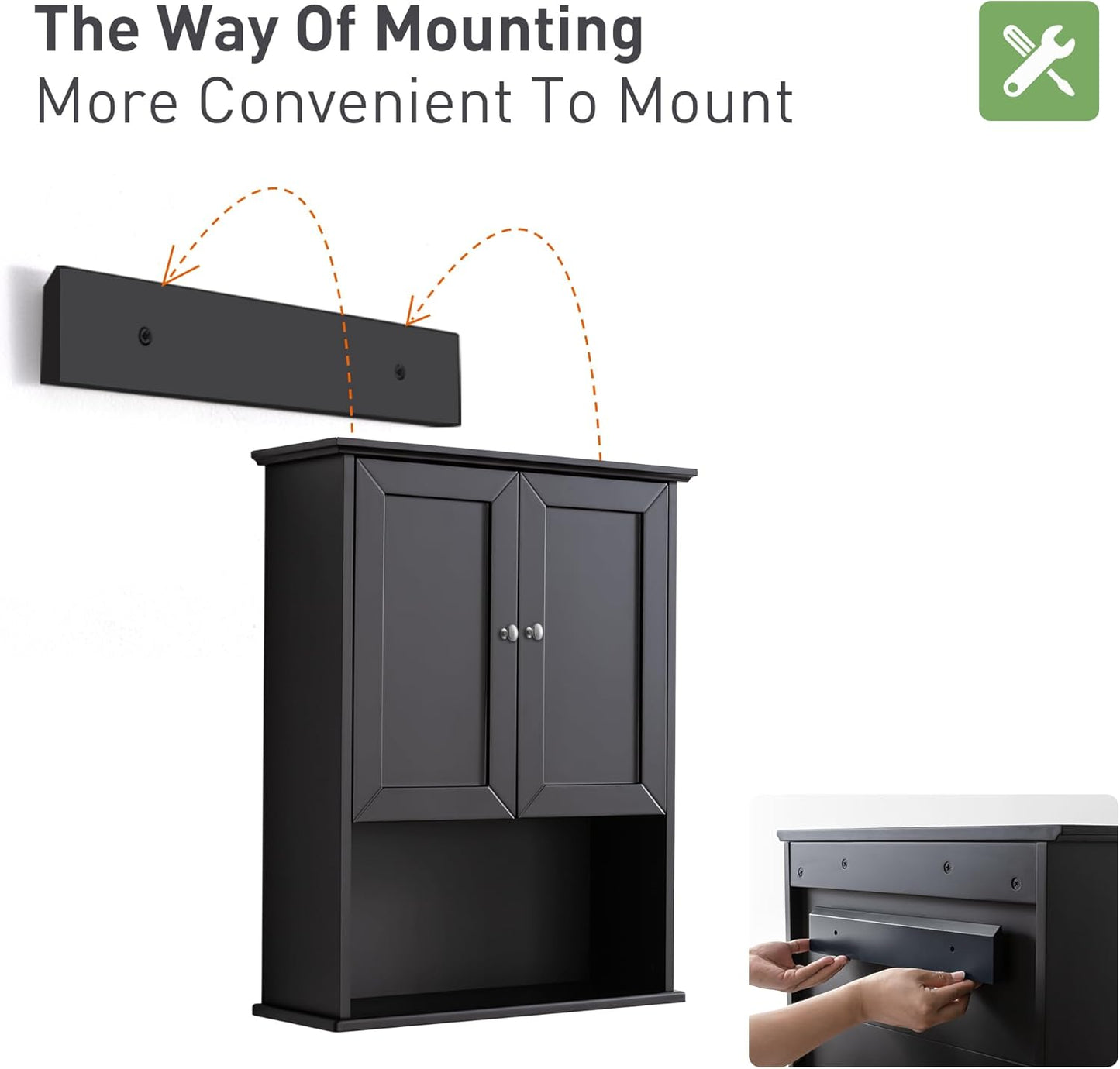 Black Wall Cabinet 24x30 Inch Wooden Over The Toilet Storage Cabinets with 2 Doors, Above Toilet Storage Medicine Cabinets for Bathroom Laundry Room Bedroom Kitchen