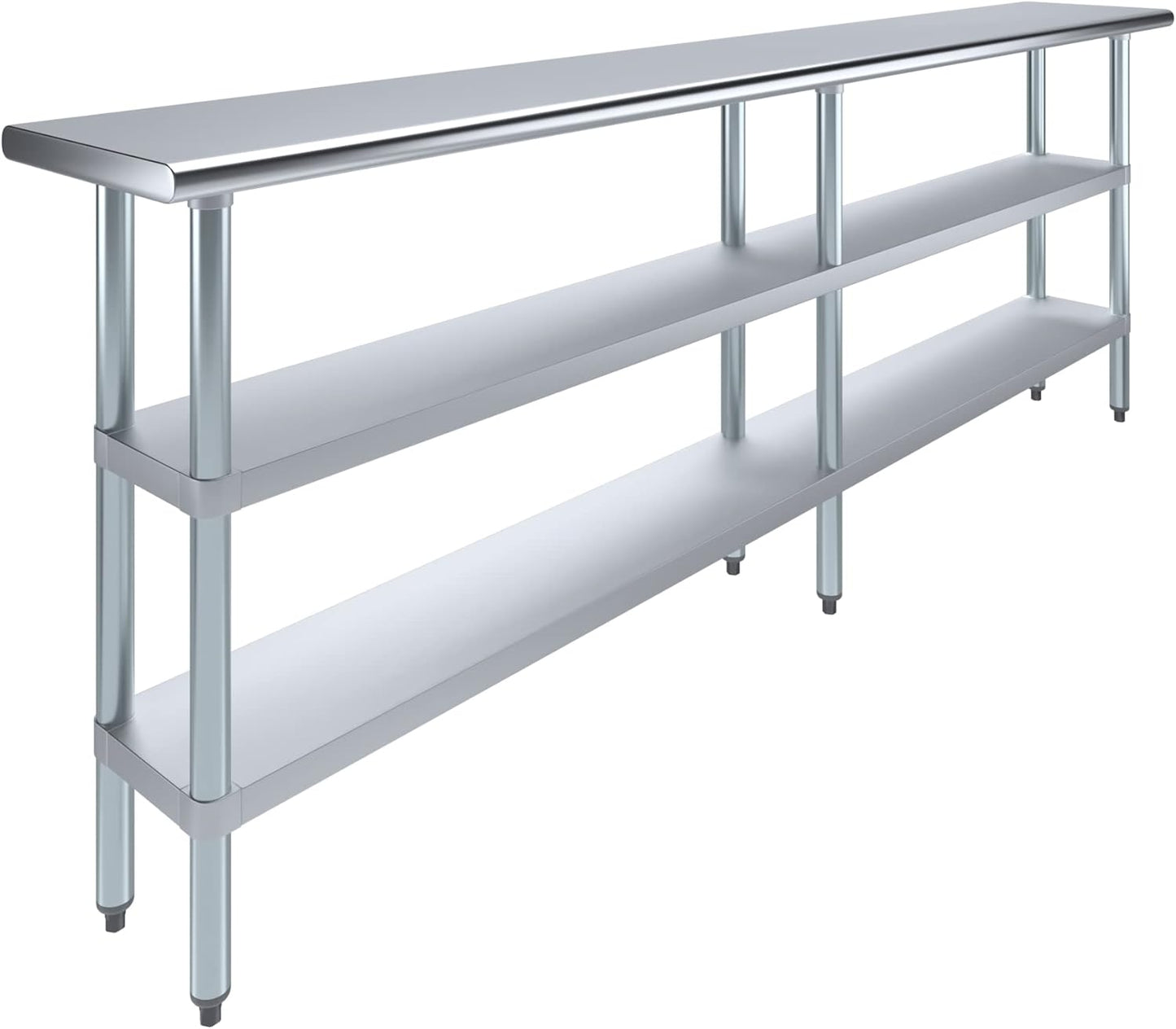 AmGood Stainless Steel Work Table with 2 Shelves | NSF | Metal Utility Table (96" Long x 14" Deep)