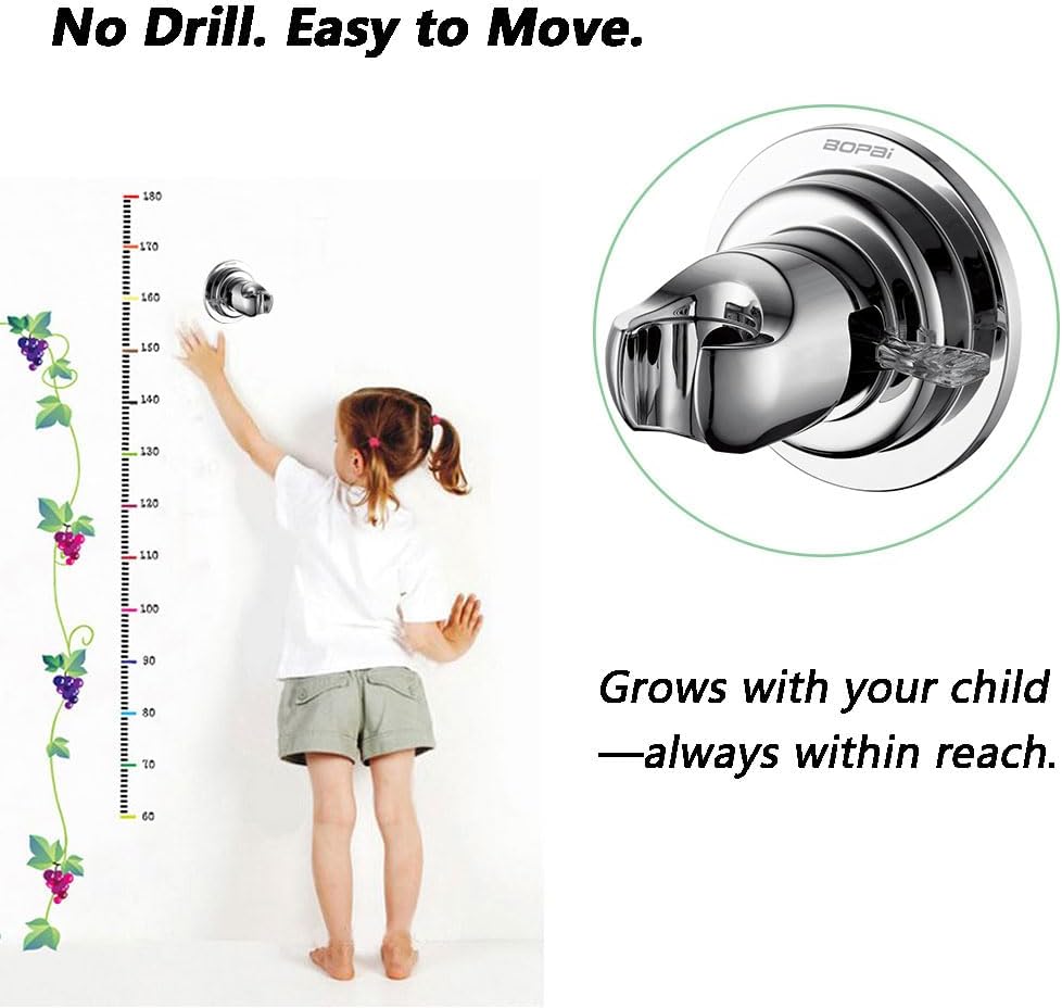 BOPai Suction Cup Shower Head Holder for Handheld Shower – No Drill, For Smooth Surfaces Only, Vertical Mount Only, Chrome