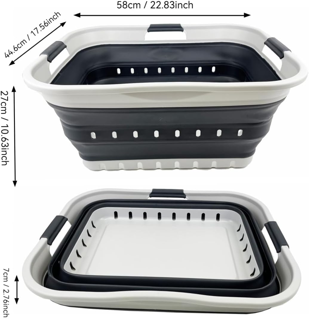 SAMMART 42L (11 gallon) Collapsible Plastic Laundry Basket - Foldable Pop Up Storage Container/Organizer - Space Saving Hamper/Basket (Grey/Charcoal Black)