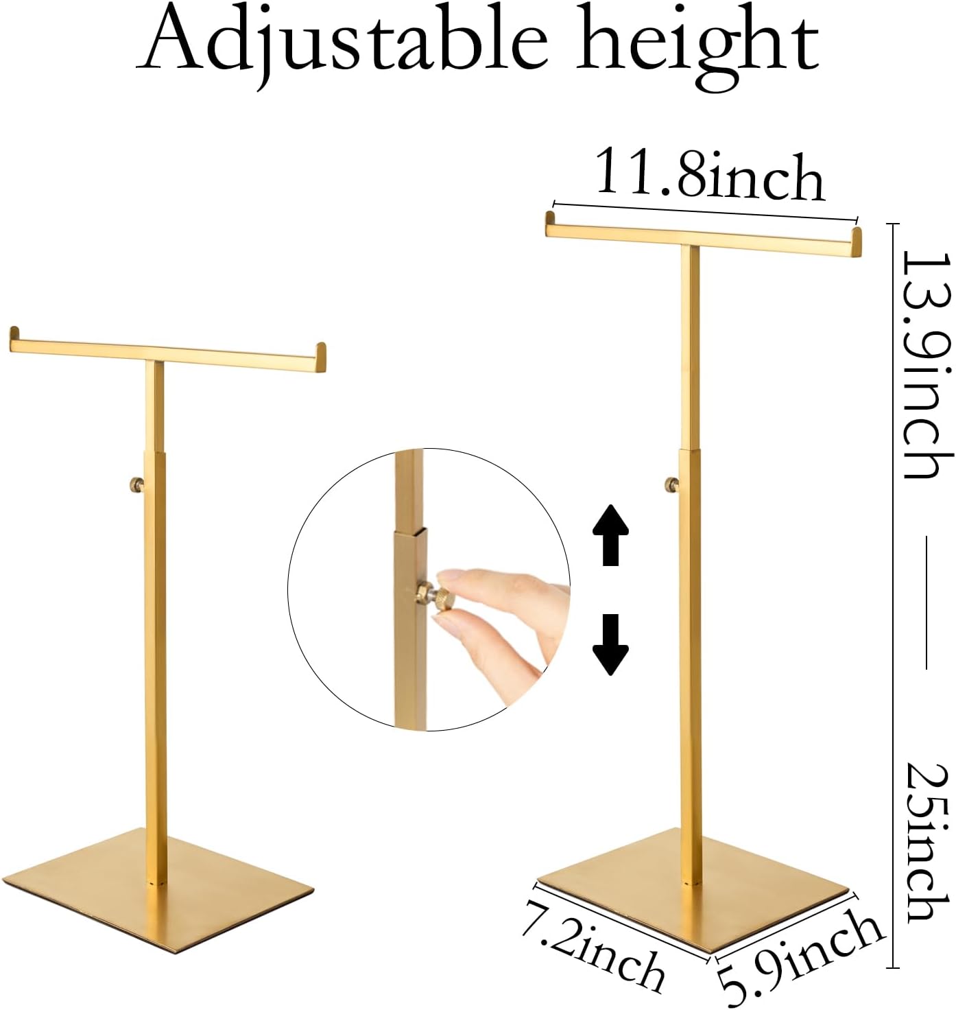 Purse Display Stand Jewelry Tower Stainless Steel Handbag Stand Jewelry Stands Tabletop for Necklaces Organizer Stand Adjustable Height Home Store Boutique, Gold