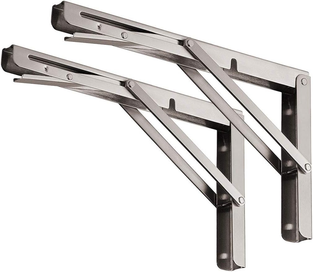 YUMORE Folding Shelf Brackets 20", Max Load: 330lb Heavy Duty Stainless Steel Collapsible Shelf Bracket for Table Work Bench, Space Saving DIY Bracket, Pack of 2