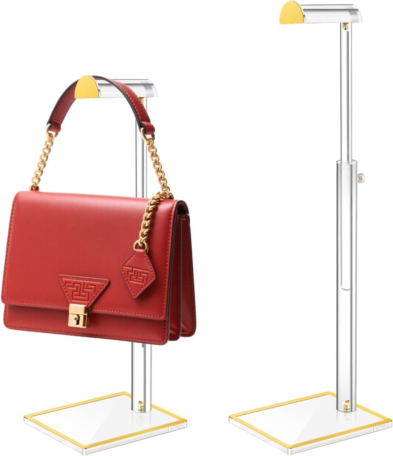 Acrylic Handbag Display Stand, 2Pack Adjustable Purse Holder Clear Handbag Table Hanger Rack Purse Hanger Stand for Home Closet Store Boutique Counter