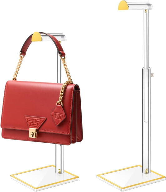 Acrylic Handbag Display Stand, 2Pack Adjustable Purse Holder Clear Handbag Table Hanger Rack Purse Hanger Stand for Home Closet Store Boutique Counter