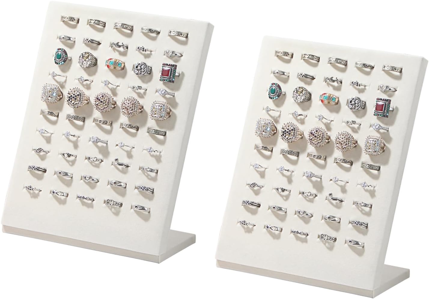 Ring Board Display Stand,Velvet Jewelry Earring Organizer Holder for Selling,Vendors Storage Tray for Multiple Rings (Beige*2)