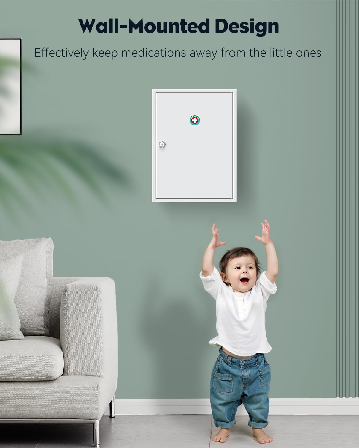 Uniclife Wall Mount Medicine Cabinet with Key Lock, Locking First Aid Cabinet, Lockable Medical Cabinet, Large Capacity Medicine Organizer, Secure Steel Wall Cabinet Metal Storage Box, White