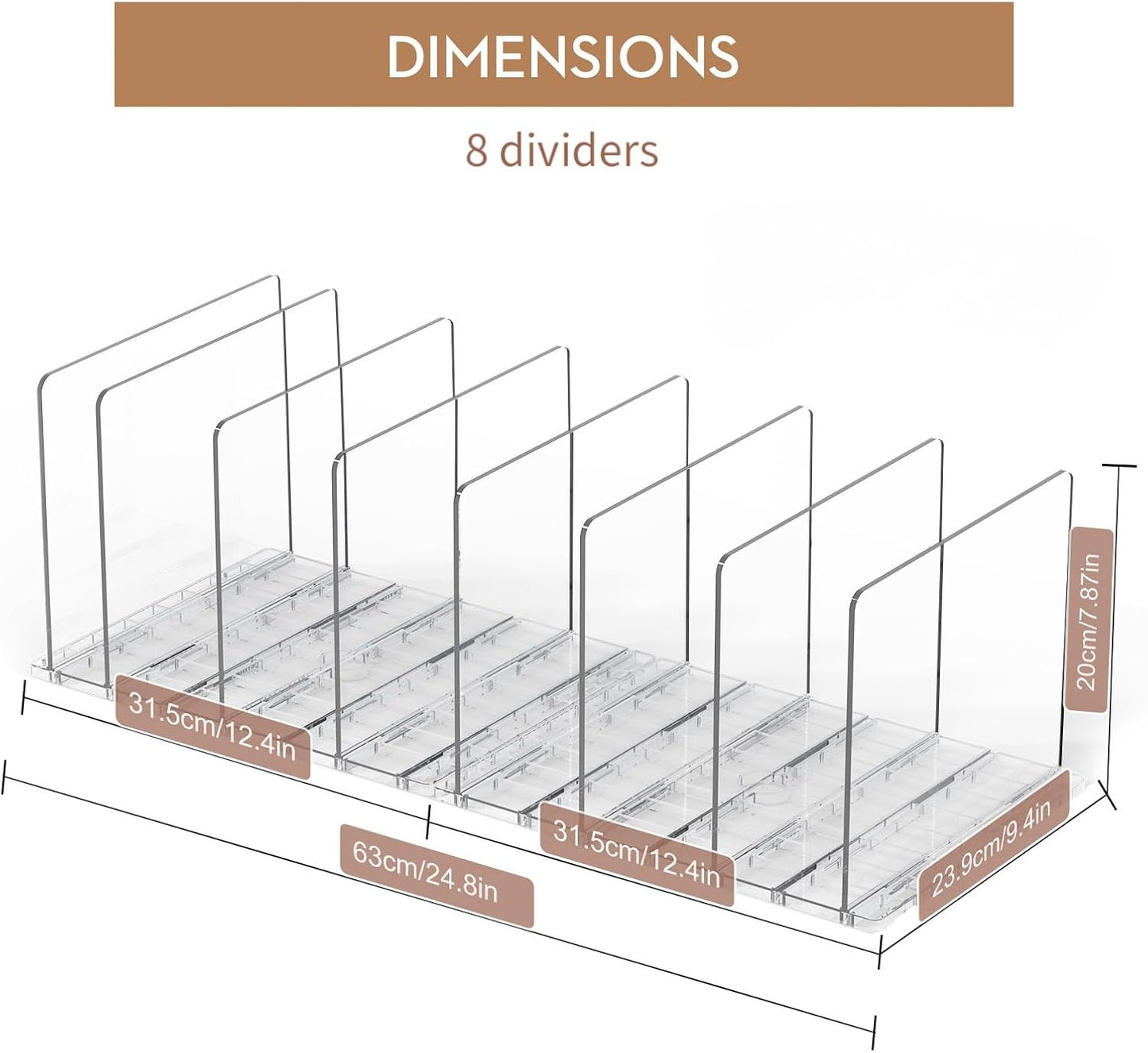 GoMaihe Bag & Purse Organizer for Closet: Adjustable Clear Handbag Storage Shelf - Plastic Clutch Dividers | Minimal | Keep Purses upright
