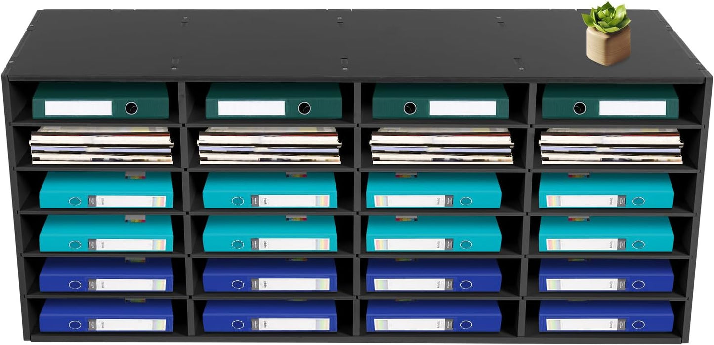 Mail Sorter Organizer, 24 Compartments Mailbox for Classroom, Desktop File Organizer with Adjustable Shelves, for Office Home Classroom, PVC, Black