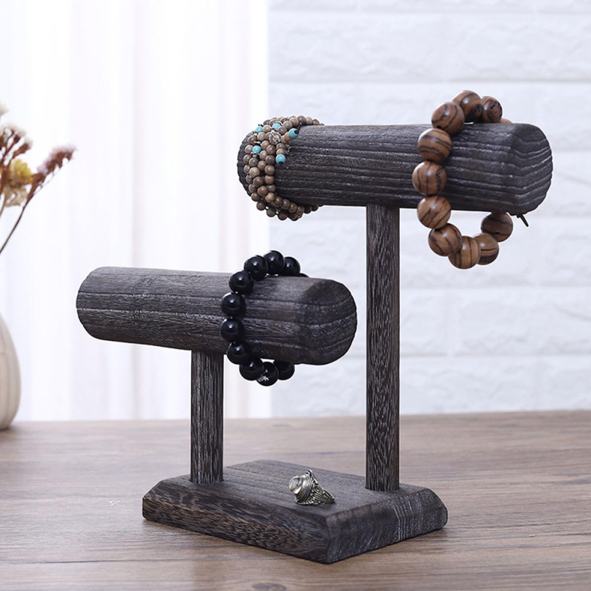 Solid Wood Scrunchie Holder Hair Tie Organizer Stand Vintage Jewelry Display Rack for Women Teen with Headband Storage