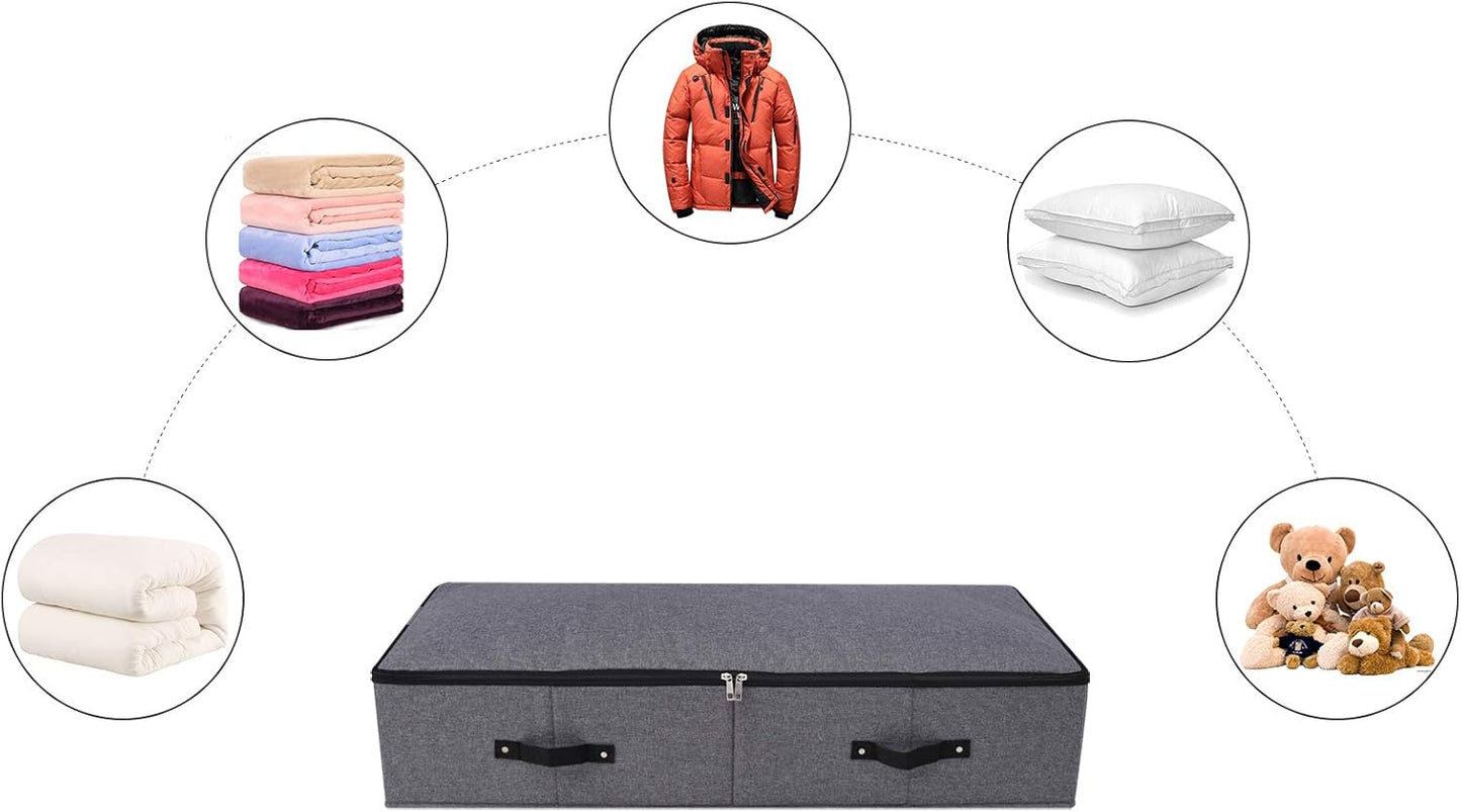 Omygarden 2PCS Foldable Blankets Clothes Comforters Storage Bin Organizer with Plastic Support Liner for Blankets, Towels, Comforter, Sweaters, Linen Sheets, Wrapping Paper, Black Grey