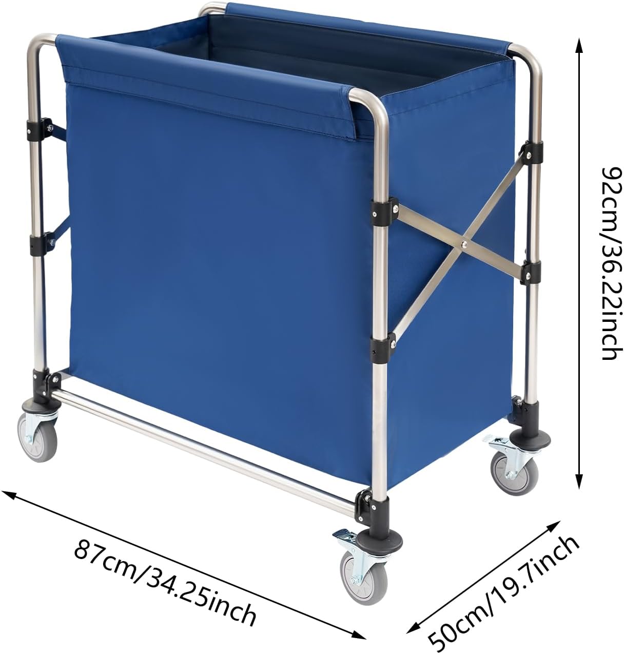 Commercial Laundry Cart with Wheels,Folding Laundry Hamper Cart,Heavy Duty Rolling Basket with Large Capacity,Sorter Trolley for Home Hotel Apartment (Blue, 34.25 * 19.7 * 36.22in)
