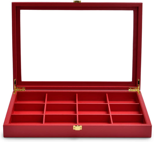 Oirlv 12 Gird Jewelry Tray with Acrylic Lid Premium Leather Jewelry Organizer Box Transparent Lid Bracelet Bangle Storage Case for Women Gift