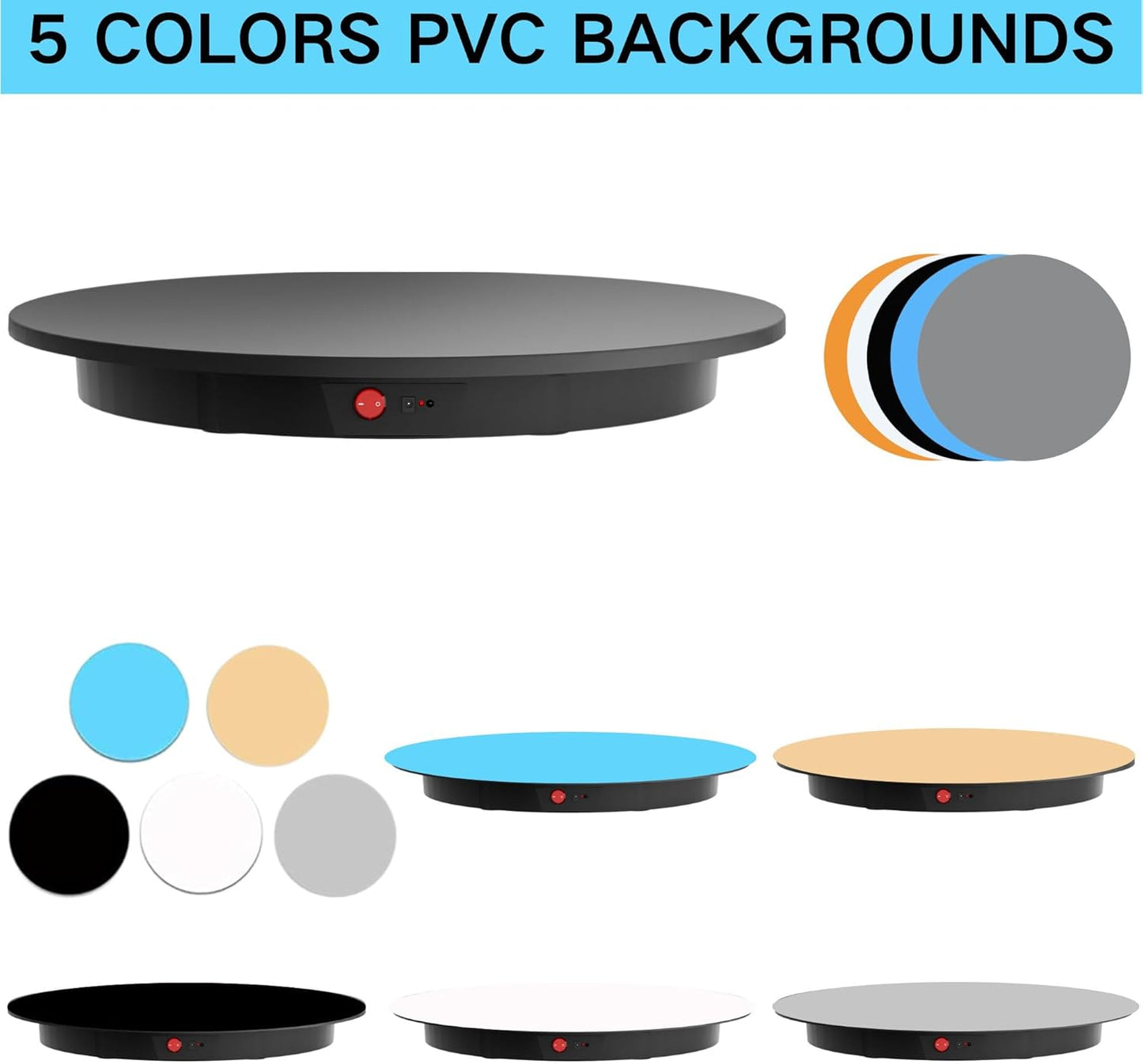 JAYEGT Motorized Rotating Display Stand,350Lbs Load,360 Degree Electric Rotating Turntable for Photography Products Display, Show,Remote Control +5 Colors Backgrounds (Black/23.6Inch/Rechargeable)