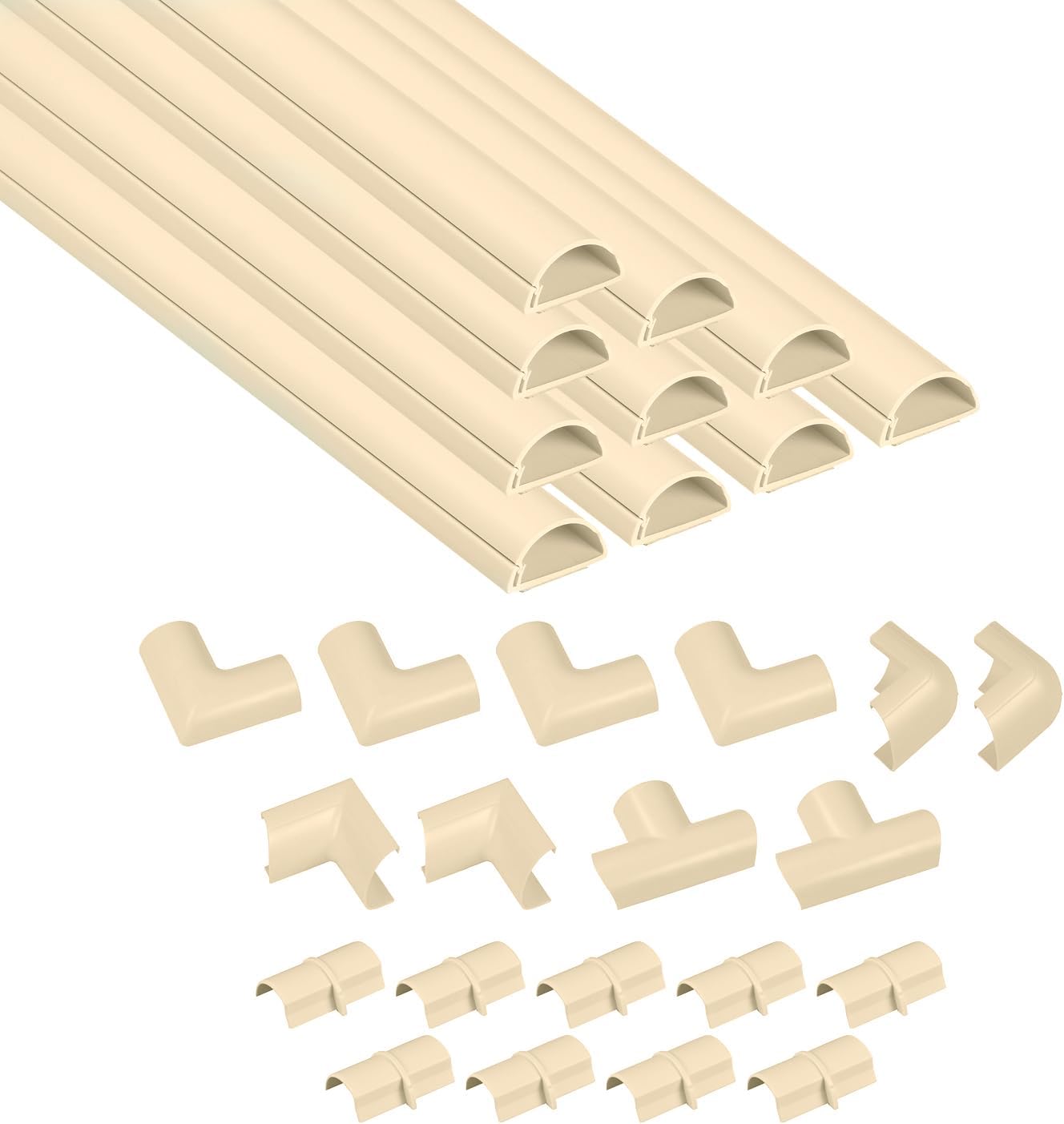 D-Line 157in Cord Cover Kit, Self-Adhesive Wire Hiders, Paintable Cable Raceway to Hide Wires on Wall, Electrical Cable Management - 10x 15.7 Lengths & 19 Accessories - 1.18" (W) x 0.59" (H) - Beige