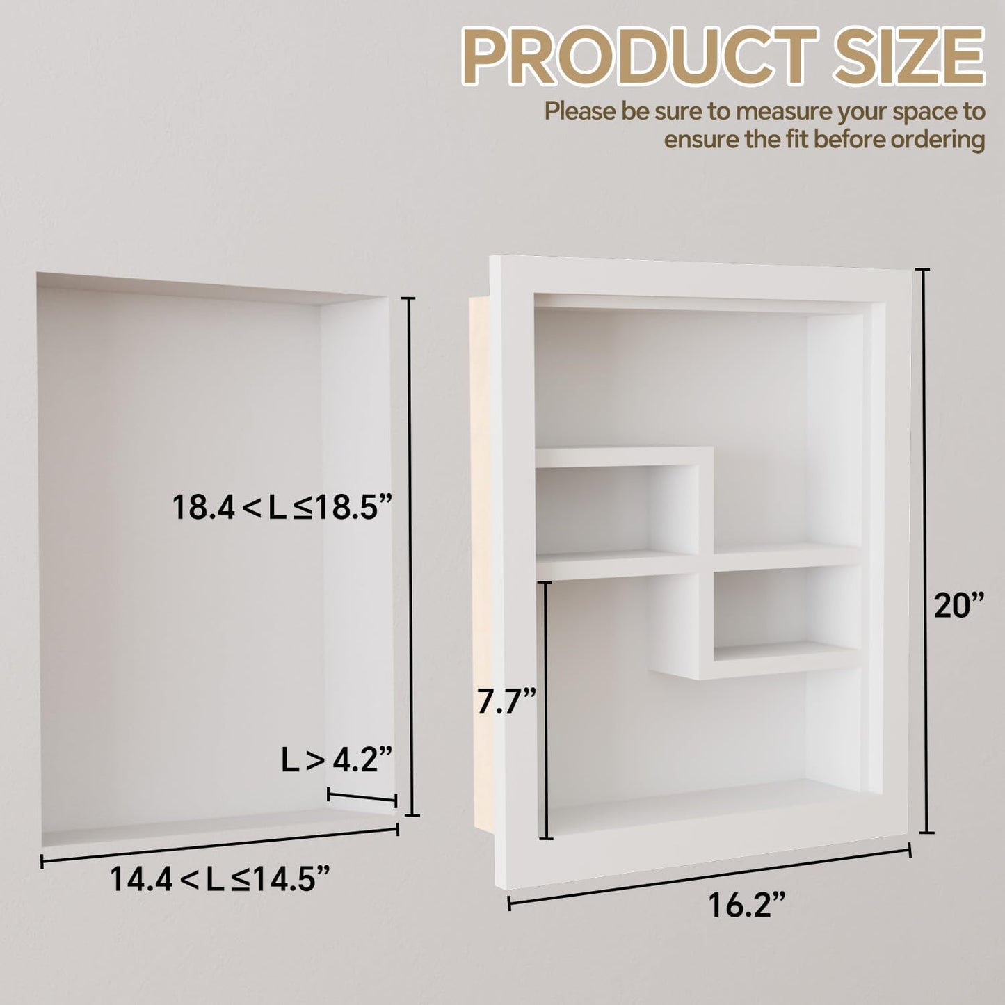 Solid Wood 14 X 18 Recessed Medicine Cabinet,2-Tier, Medicine Cabinet Organizer,Wall Niche, Bathroom Wall Cabinet, Recessed Bathroom Cabinet, Bathroom Cabinet with Storage White