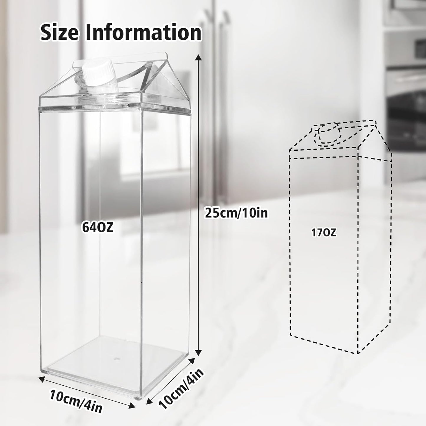 64 Oz Large Clear Milk Carton Container Plastic Square Milk Water Bottle Milk Container for Refrigerator for Outdoor Climbing Tour or Camping (3 Pcs)