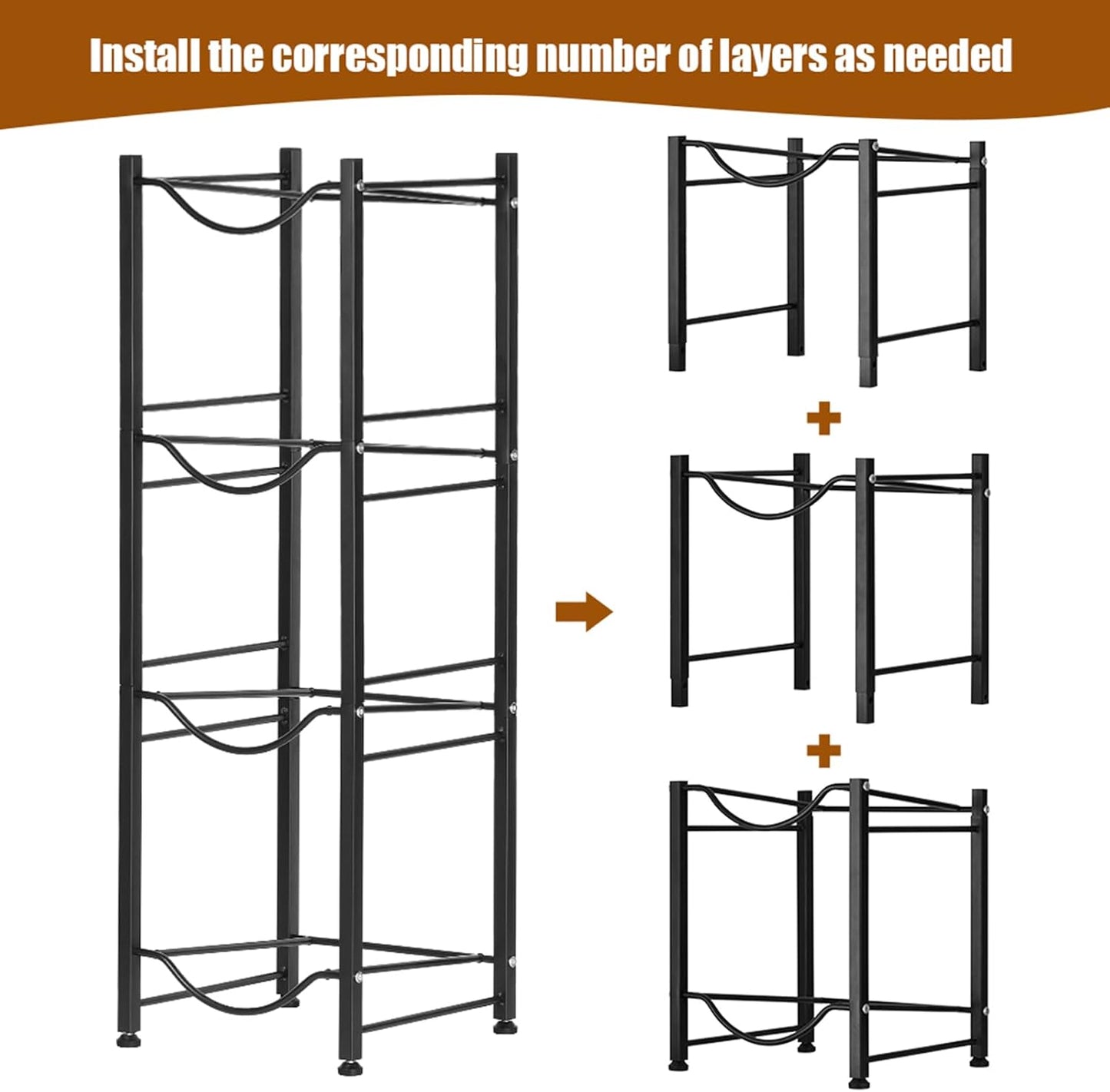 smusei 5 Gallon Water Bottle Holder 4 Tier Water Cooler Jug Stand Storage with 4 Slots for 5 Gal Water Dispenser Black Water Bottle Organizer Rack Metal for Office, Kitchen, Home
