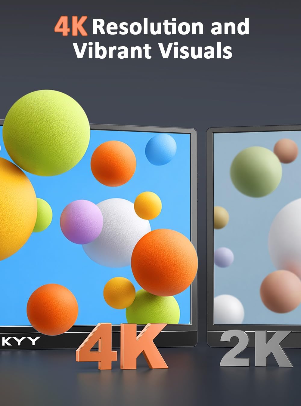 KYY 4K Portable Monitor 15.6" Portable Monitor for Laptop UHD IPS 3840X2160 External Screen with 100% sRGB & HDR Gaming Display for Laptop PS5/4 Xbox Switch with Speakers, VESA Compatible