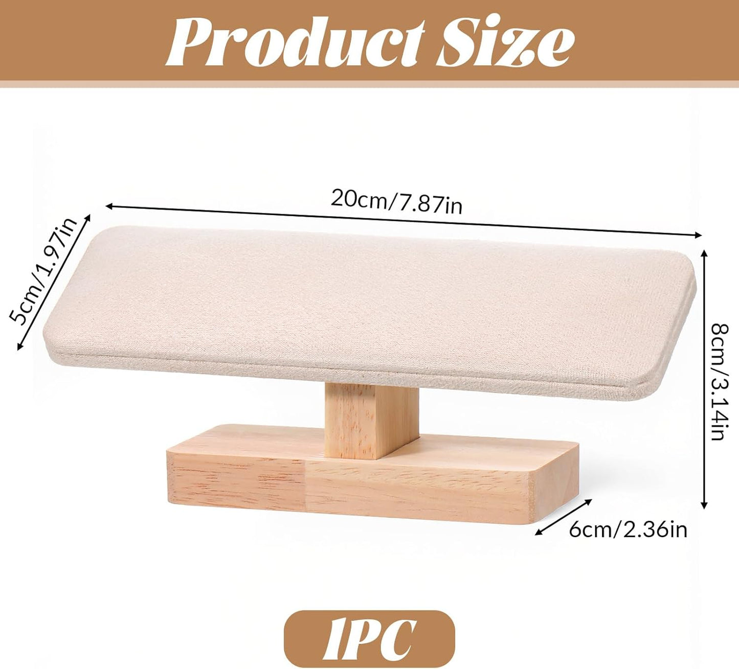 Wooden Watch Display Stand Wood T-Bar Bracelet Display Stand Jewelry Organizer Holder with Faux Suede Surface for Watches, Bangles, Scrunchies, Home Use, Retail Displays Selling 7.6x1.9x3.5inch