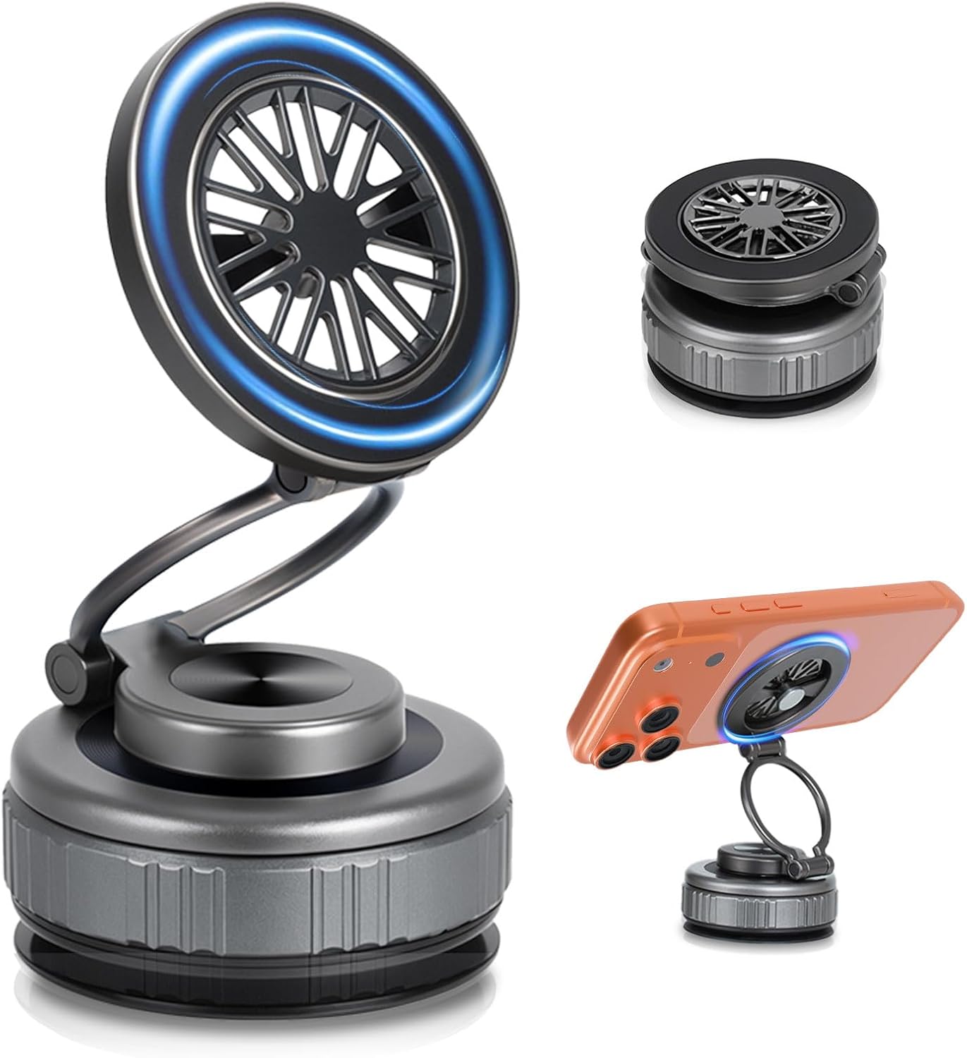 2026 Upgraded 360° Nano Gel Vacuum Magnetic Car Phone Holder,Reinforced Ultra Suction Cup Pocket Size Foldable Phone Mount for Dashboard/Gym/Mirror MagSafe iPhone Air 17 16 15 14 13 12 Pro Max (Black)