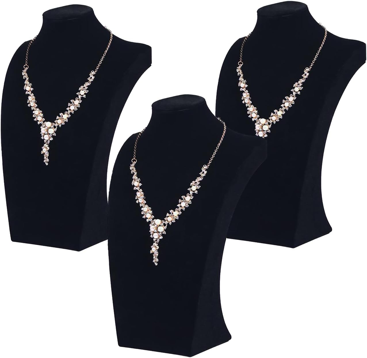 3Pcs Necklace Bust Stand for Selling, Black Velvet Necklace Display Holder, Jewelry Necklace Organizer Rack for Shop Store Exhibition Show (9" Height)