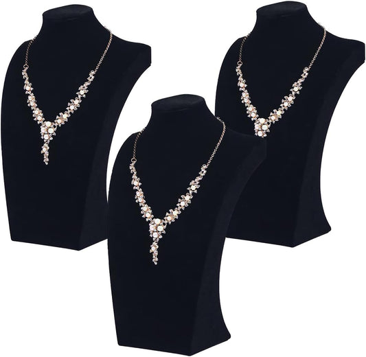 3Pcs Necklace Bust Stand for Selling, Black Velvet Necklace Display Holder, Jewelry Necklace Organizer Rack for Shop Store Exhibition Show (9" Height)