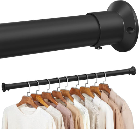 Closet Rod,18 to 80 Inches Matte Black Closet Rods for Hanging Clothes Heavy Duty Closet Hanging Rod Adjustable Closet Poles for Wardrobes,RV,Laundry
