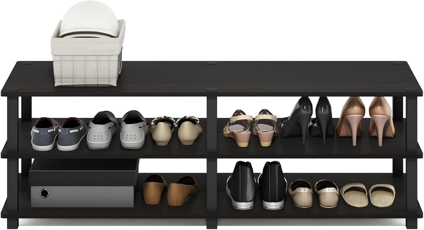Furinno TURN-S-TUBE Shoe Rack, 3-Tier Shoe Organizer, Shoe Storage Rack with No Tools Assembly, 11.6 x 47.2 x 15.4, for Closet Entryway, Office, Garage, Espresso/Black