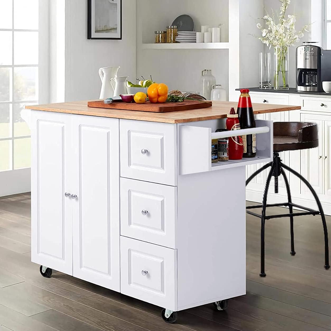 PHI VILLA Kitchen Island on Wheels Portable Kitchen Cart with Drop Leaf, Rolling Kitchen Island with Storage
