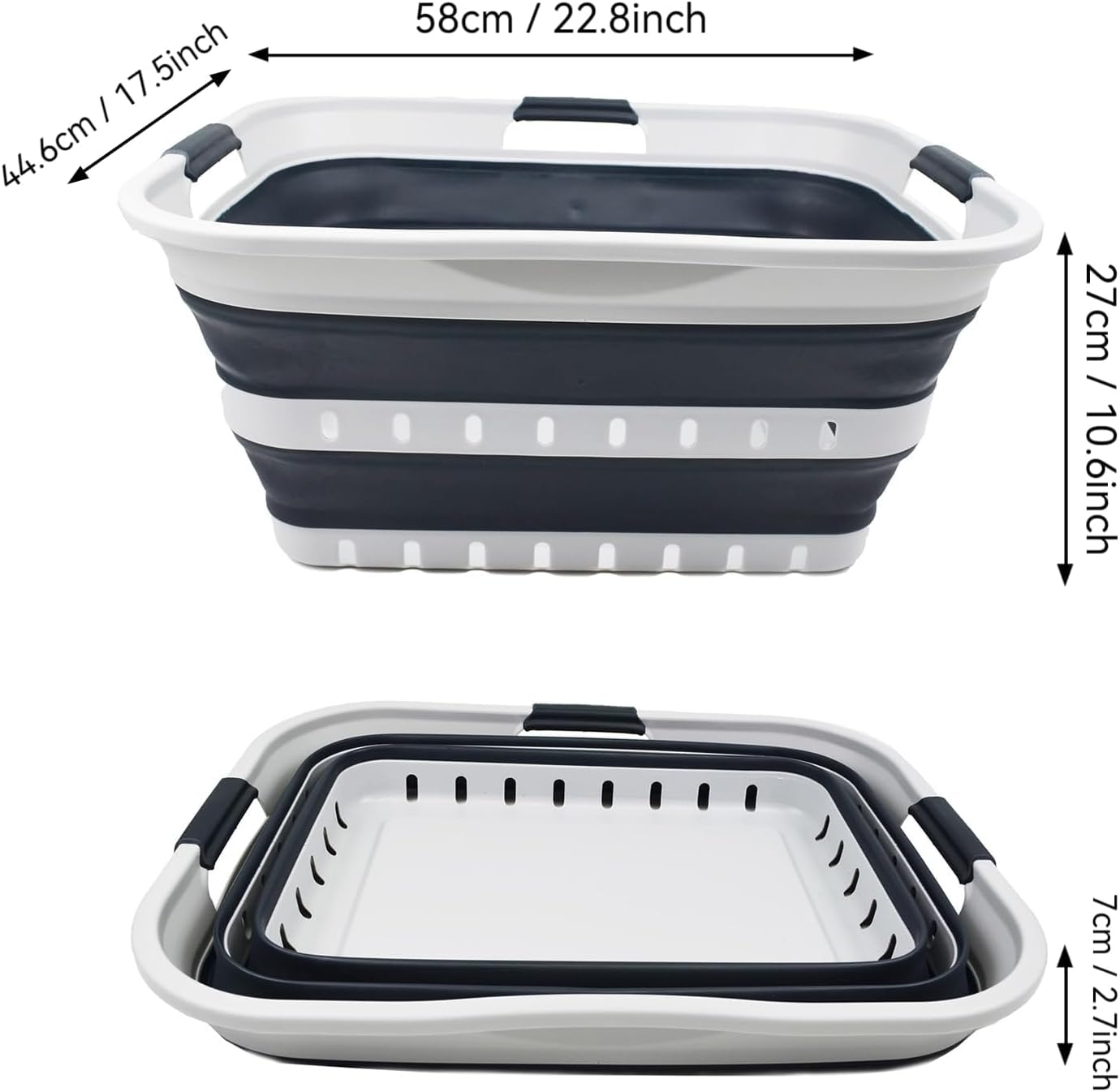 SAMMART 42L (11 gallon) Collapsible Plastic Laundry Basket - Foldable Pop Up Storage Container/Organizer - Space Saving Hamper/Basket (1, Grey/Slate Grey)